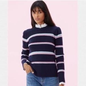 Rebecca Taylor La Vie Navy Blue Striped Sweater Wool Blend Large